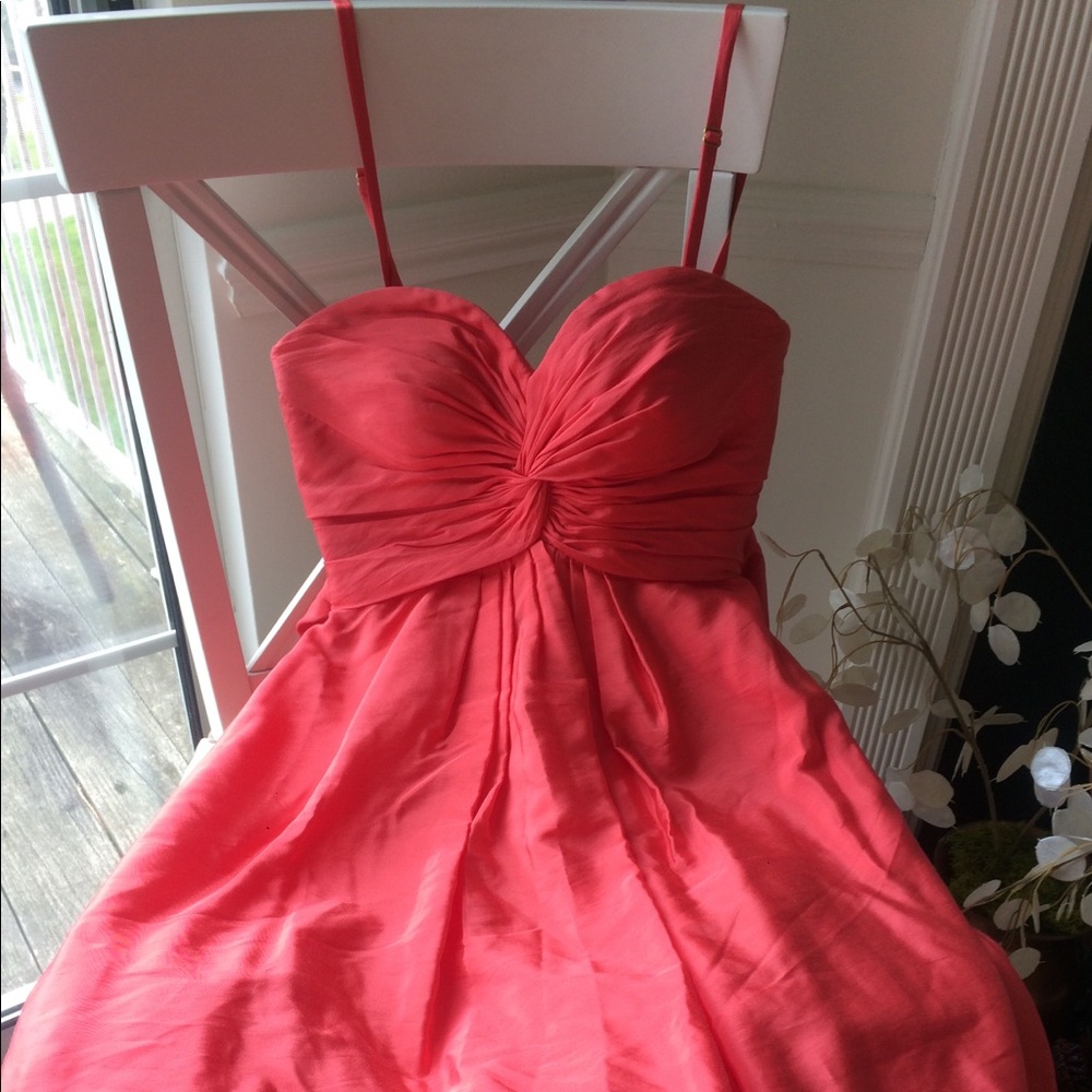 Anthropologie coral silk strapless dress